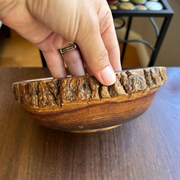 Vintage MCM Modern Wood Tree Bark Bowl Live Edge - Picture 3 of 10
